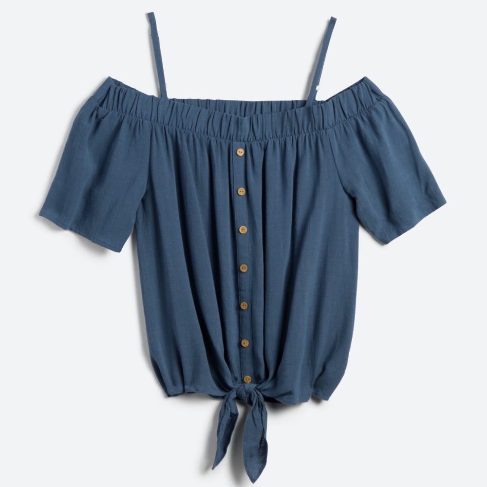 Fortune + Ivy Clarcie Cold Shoulder Tie Front Top